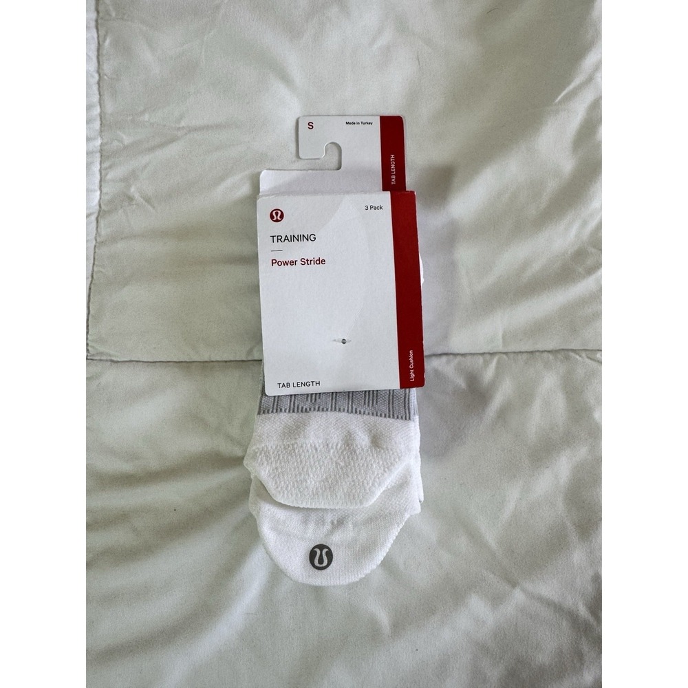 NWT Small Lululemon Power Stride Tab Socks *3 Pack WHT White $38 Low Cut